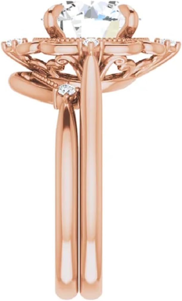 VVS1 925 Silver 10K/14K/18K Solid Rose Gold | Handmade Engagement Rings | 4CT-6CT Round Cut Moissanite Diamond Solitaire Wedding/Bridal Ring Set for Womens/Her Propose Ring