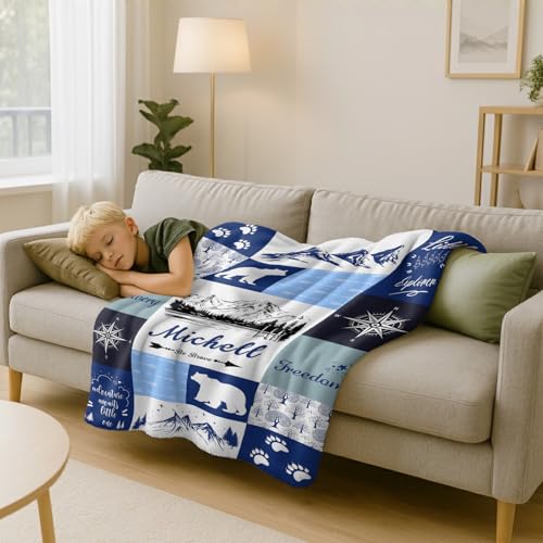 Image of Personalized Baby Blanket with Name, Custom Name Blanket for Kids Soft Flanne Blankets in Easter Personalized Baby Gifts for Infant Newborn Shower (Mountain)