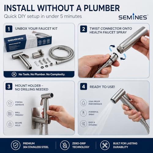 Image of Health Faucet Stainless Steel Jet Spray Gun for Toilet | Silver & Copper Ion Shield Kills 99% Germs | Leak-Proof Bathroom 2 Year Warranty (Jet Spray Gun Only) A1