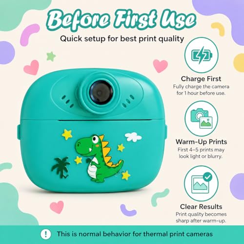 Image of Kids Instant Print Camera Video with Games, Thermal Printer, 2 Print Rolls, USB Charging, 48MP Children Digital Camera, Gift for Boys & Girls Age 3-16 (Teal Green Kids Instant Print Camera)