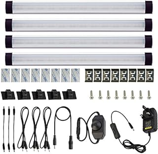 AIBOO LED Under Cabinet Lighting Kit,Kitchen Light Bar with Dial Dimmer Switch for Counter Cupboard Closet Lighting (6000K Daylight White, 4 Panels)