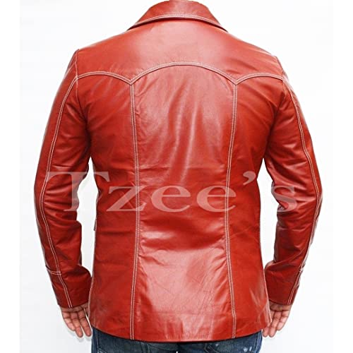 Tzee's Tyler Durden Fight Club Red Faux Leather Jacket for Men3