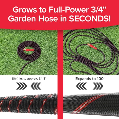 Image of Pocket Hose Ballistic 100 FT Expandable Garden Hose, No-Kink, As Seen on TV | Anti-burst sleeve reinforced with bulletproof fiber, 360 swiveling pocket pivot connector, lightweight compact design