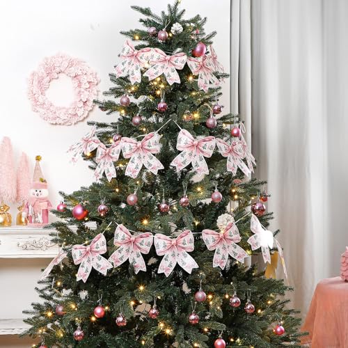 Image of Oudain 2 Pack Pink Bow Christmas Garland Banner Pink Coquette Christmas Bow Hanging Bunting Banner Flags for Xmas Birthday Bridal Shower Wedding Engagement Bachelorette Girl Baby Shower Supplies