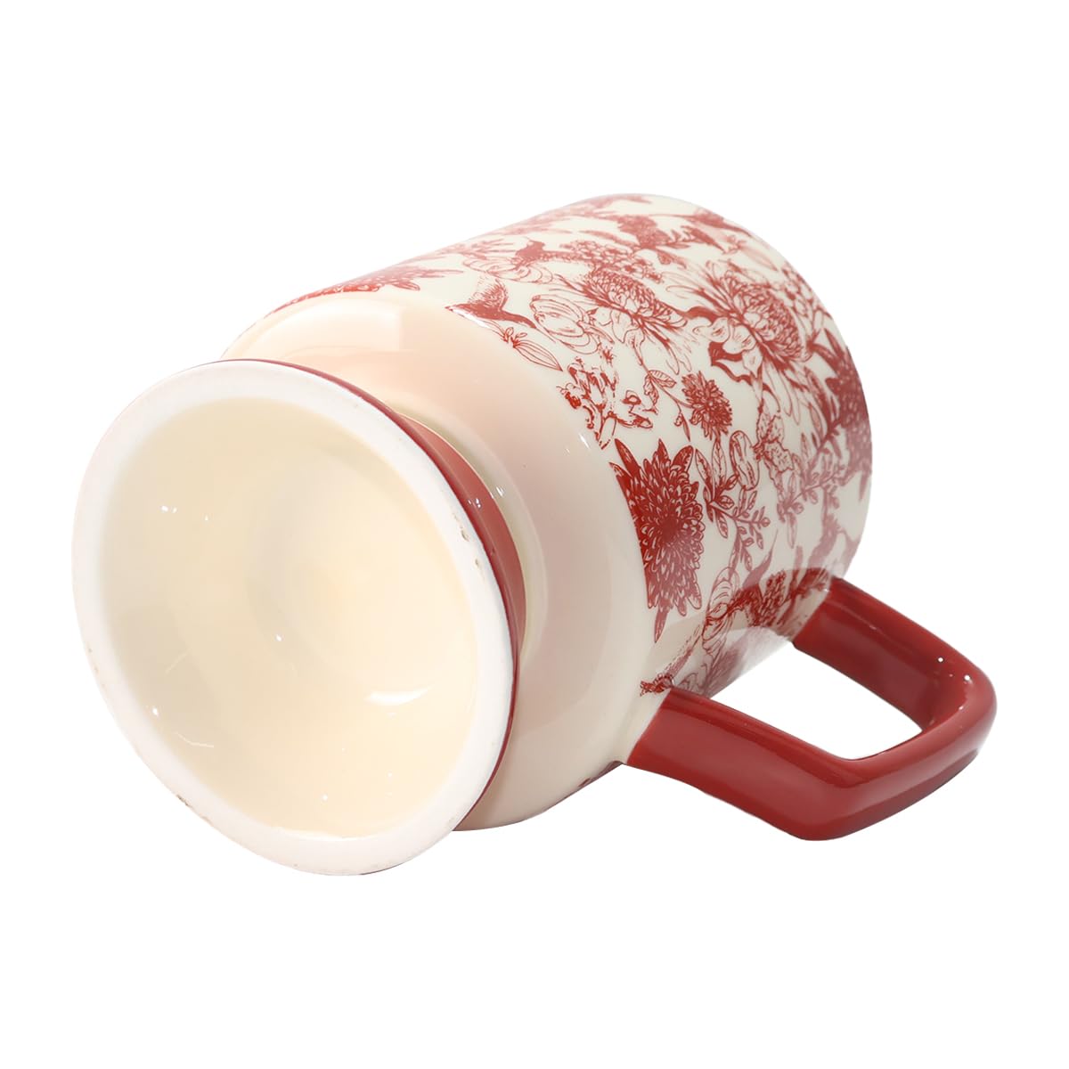 Batum Lot de 2 tasses à café en porcelaine de qualité supérieure - Tasse à boire avec poignée - Tasse en céramique vintage avec base haute - Motif floral - 400 ml (rouge)