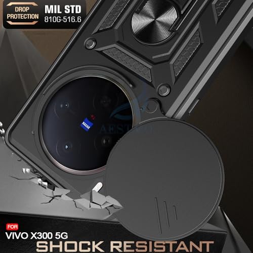 Image of AESTMO Tough Armor Vivo X300 5G Bumper Back Case Cover | Ring Holder & Sliding Camera Shield Cover | 360 Degree Protection Back Case Cover for Vivo X300 5G (Black)