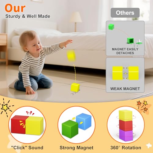 Image of Magnetic Blocks Large, 56PCS 1.42in Magnetic Building Blocks for Kids Ages 4-8, STEM Sensory Travel Autism Montessori Toys for Toddlers, Learning Construction Magnetic Cubes for Birthday Gift