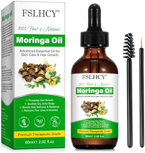 Moringa Oil Pure, Face & Hair Growth & Moisturizer & Massage Oil, Natural Cold Pressed, Reduces Fine Lines, Antioxidant & Anti-ageing (60ML)