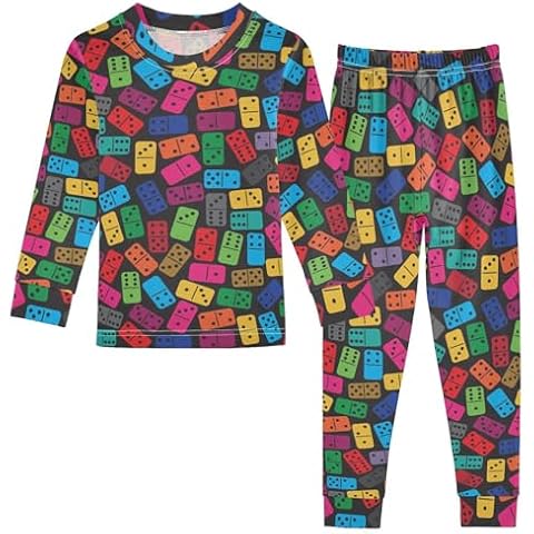 Krafig Colorful Dominoes Pattern Unisex Long-Sleeve PJ Sets, 2-Piece Pajamas Sleepwear Multi Cover