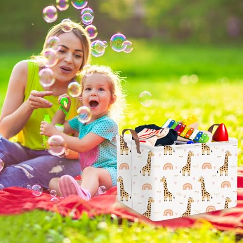 Image of FXOLCSHE Rectangular Giraffe Basket,Waterproof foldable nursery laundry basket,Baby Storage Basket,Kids Toys Bin,Baby Gift Baskets for Bedroom(Giraffes)