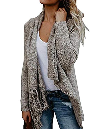 Image of Sexyshine Women's Casual Fall Knit Long Sleeve Tassels Irregular Loose Cardigan Pullover Striped Sweater Poncho