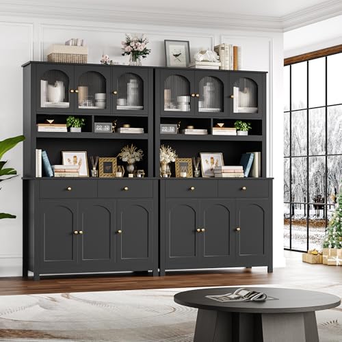 FINETONES-72-Kitchen-Pantry-Storage-Cabinet-Kitchen-Hutch-Food-Pantry-Cabinet-with-Microwave-Stand-Kitchen-Pantry-Hunch-Cabinet-with-Storage-and-Adjustable-Shelf-for-Kitchen-Dining-Room-Black FINETONES 72 Kitchen Pantry Storage Cabinet Kitchen Hutch Food Pantry Cabinet with Microwave Stand Kitchen Pantry Hunch Cabinet with Storage and Adjustable Shelf for Kitchen Dining Room Black