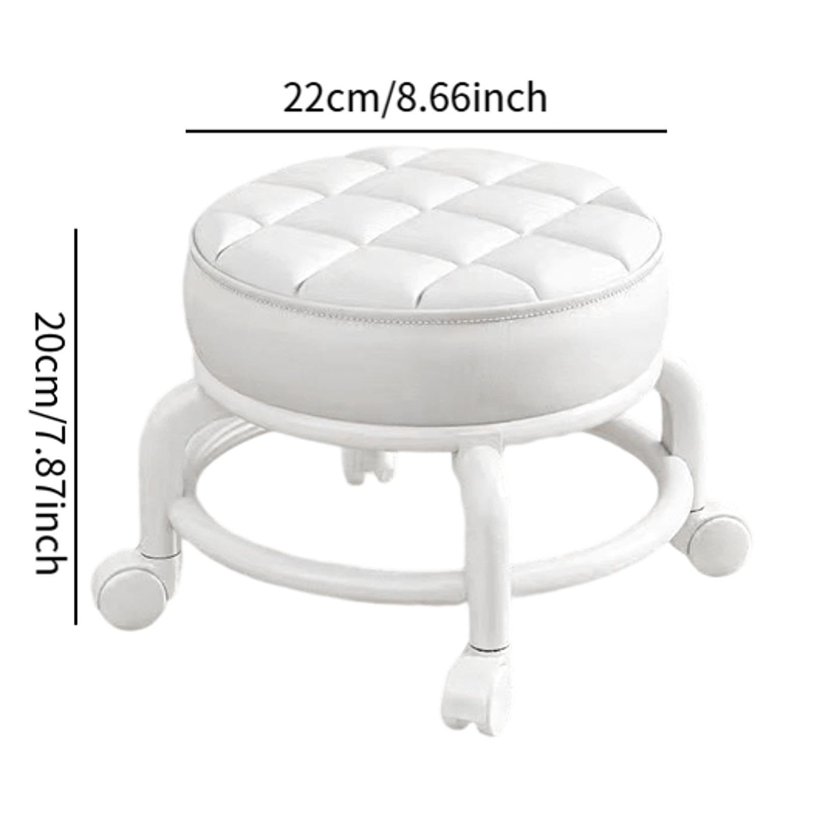 Chaise Pivotante Tabouret à Roulettes, Tabouret à 360° avec Roulettes, Petit Tabouret Bas Cuir Sur Roulettes, Pédicure Bouchettes Pivotantes Universelles pour Salon Massage, Coiffure, Spa, Blanc