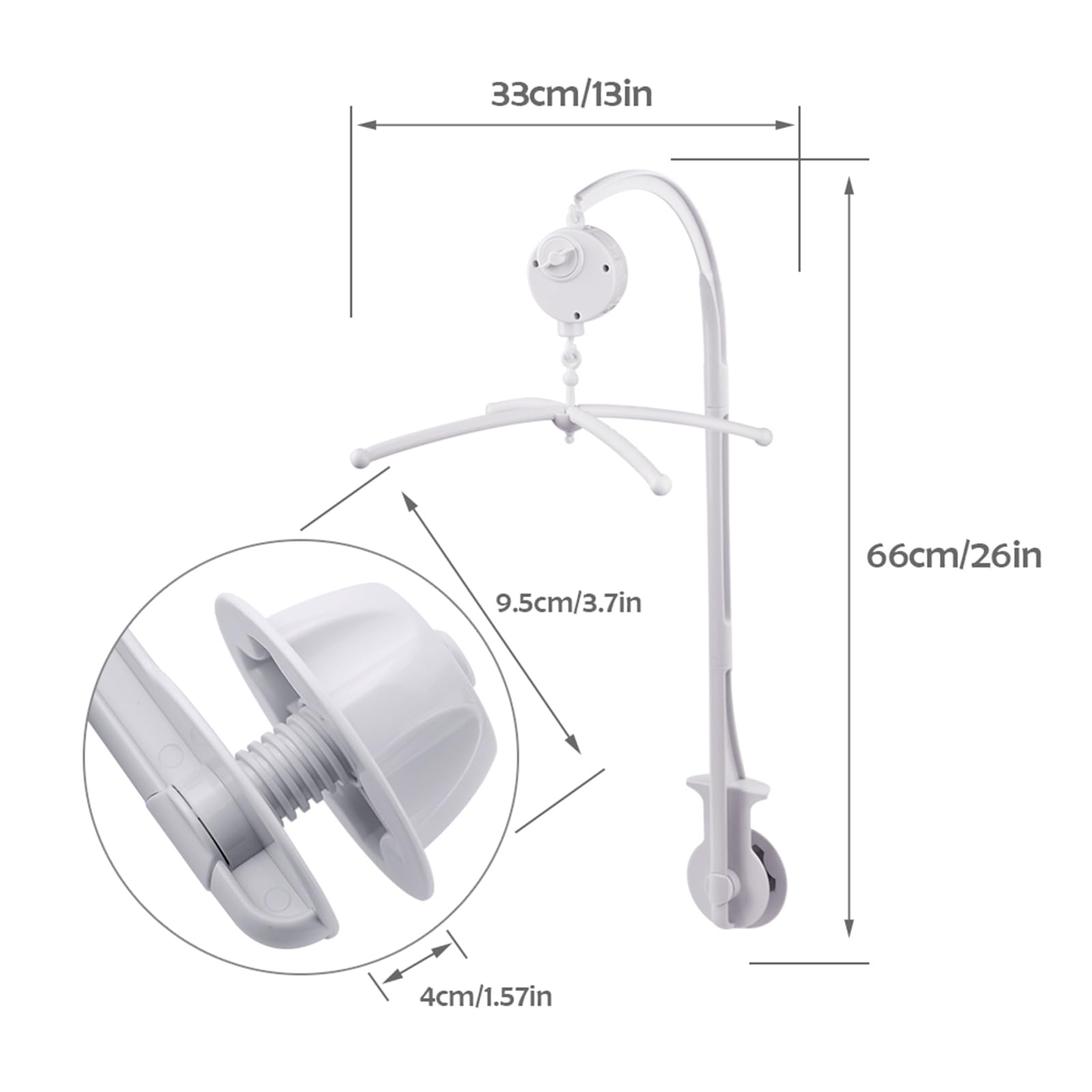 Soporte para cama y cuna de bebé - Brazo móvil con caja de música mecánica y soporte extendido con tuerca y tornillo - Juguetes para Baby Girl & Boy
