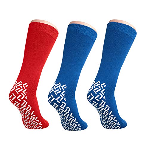 Pack of 3 Pairs - XXXL Non-Skid Bariatric Extra Wide Slipper Socks for People With Diabetes & Edema (1 Pairs of Red 2 Pairs of Royal Blue)