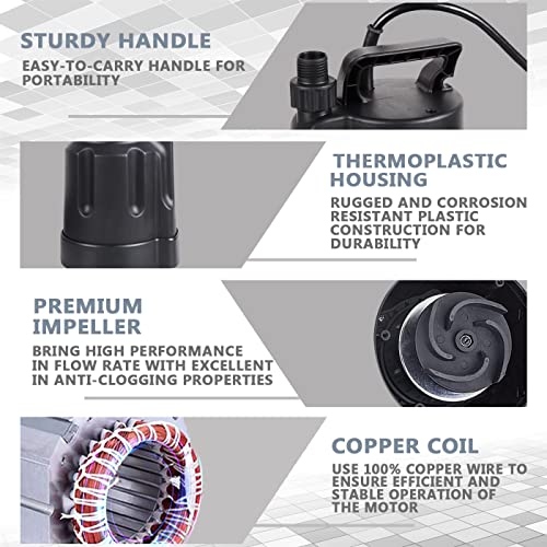 Image of Trupow 1 /4 HP 1850GPH Electric Submersible Utility Water Pump Pond Home Garden Swimming Pool Pump for Clean Water