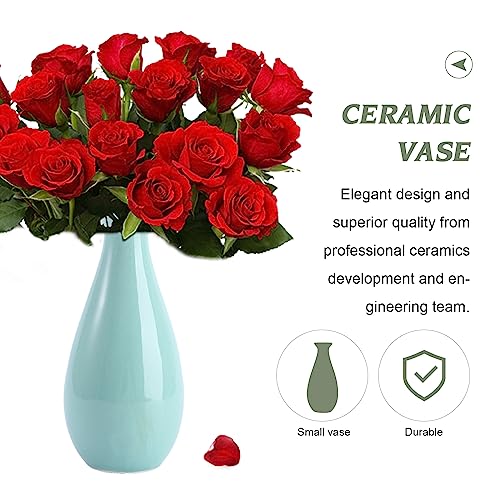 DOITOOL Small Ceramic Vase 4.33 Inch Blue Desktop Flower Vase Decorative Aqua Blue Pot for Home Office Desk Decoration and Hydroponic Plants - Image 4