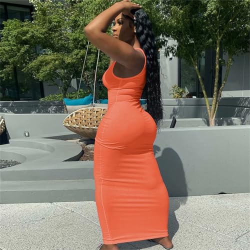 Image of Nimsruc Women Casual Sexy Deep U Neck Tank Top Bodycon Dress Summer Sleeveless Wrap Long Basic Party Club Maxi Dresses