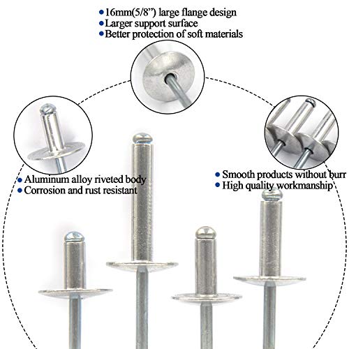 Alloypro 6025012021 60Pcs Large Flange Blind Rivets, Aluminum,Flange Diameter 5/8 Inch thumb #3