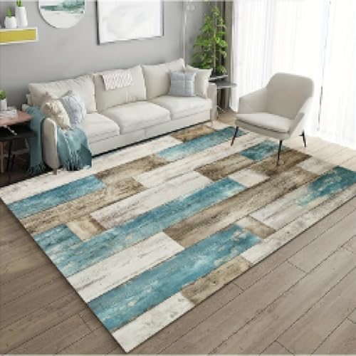 Alfombras de vetas de madera de color verde y gris, alfombra geométrica vintage alfombra antideslizante resistente a las manchas, alfombras lavables para sala de estar 120 x 150 cm (4 x 5 pies)