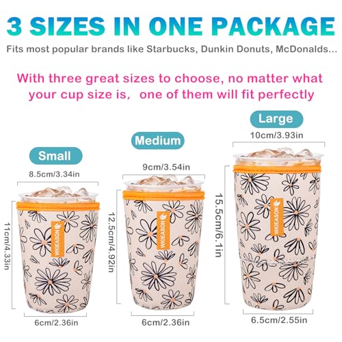 Image of Reusable Iced Coffee Cup Sleeve for Cold Beverages and Neoprene Cold Coffee Cup Sleeves Cooler for Koozie 16-32OZ Iced&Hot Coffee Cup for McDonalds, Dunkin Donuts, More (Diasy)