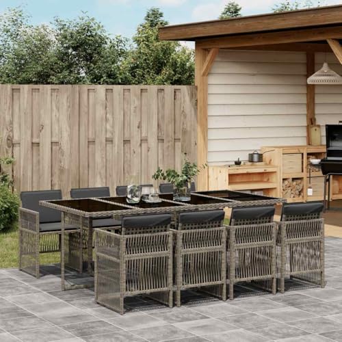 LoogCape Juego de muebles de jardín de 9 piezas con cojines de ratán gris de polirratán, ahorro de espacio para terraza, balcón y jardín