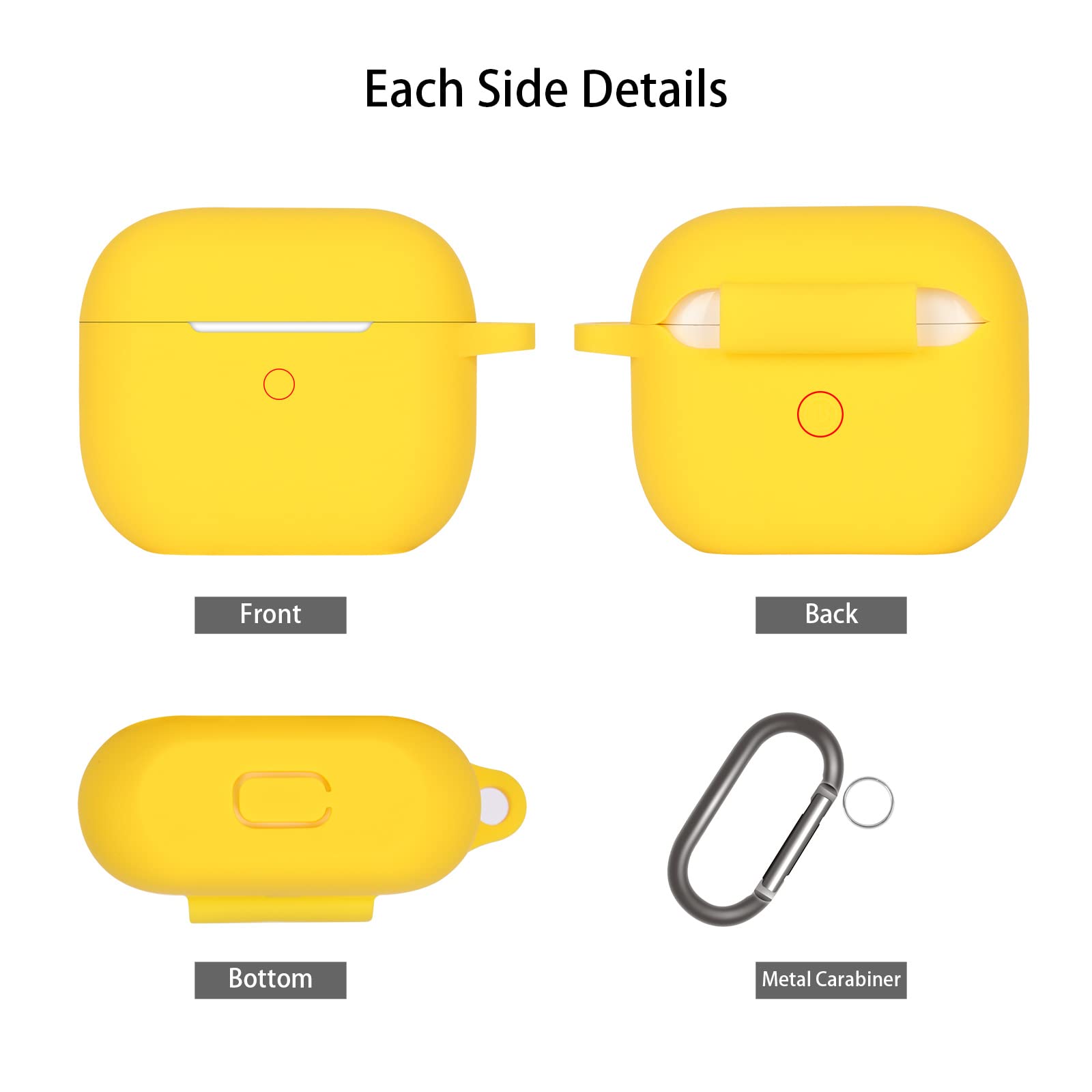 Custodia in Silicone Compatibile con AirPods 3, Case Cover Protettiva in Premium Silicone per Airpods 3rd Generation(2021) con Moschettone, LED Frontale Visibile, Giallo - 4