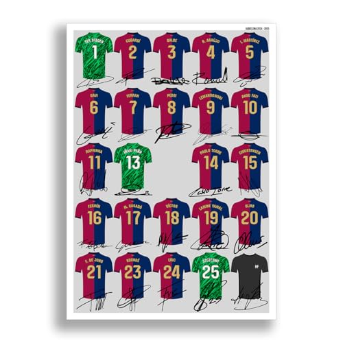 Mounted Gifts Trading Póster firmado del equipo del Barcelona 2024-2025, imagen enmarcada con autógrafo, regalo 24/25, Lewandowski Lamine Yamal (solo póster A4)
