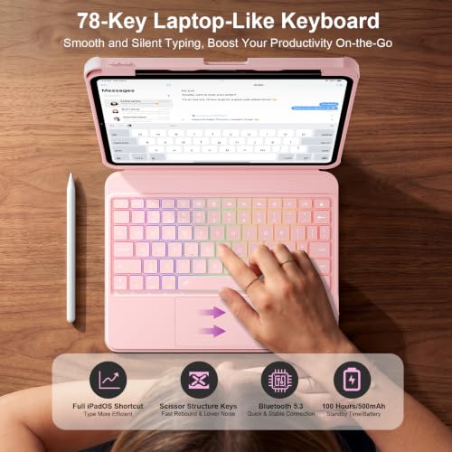 Image of iPad A16 11 /10th Gen Case with Keyboard, Air 11 inch (M4 /M3 /M2, 2026 /2025 /2024), Magnetic Detachable Backlit Keyboard, Trackpad, 360 Stand, Pencil Holder for Air 5 /4th 10.9 inch Pro 11(Rose Quartz)