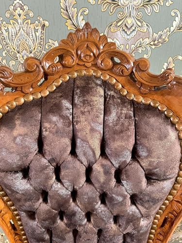 CasAmin Home & Living Akzentstuhl im französischen Louis-XV-Stil in nebliger brauner Farbe, Samt, Retro-Barock-Rokoko-Stil, handgefertigter Esszimmerstuhl in Samtbraun für die Inneneinrichtung – Bild 7