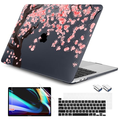 DONGKE for MacBook Pro 13 Inch Case 2023 2022-2016 Release M2 A2338 M1 A2251 A2289 A2159 A1989 A1706 Touch Bar & Touch ID, Hard Case Shell with USB C to USB Adapter & Keyboard Cover, Cherry Blossom