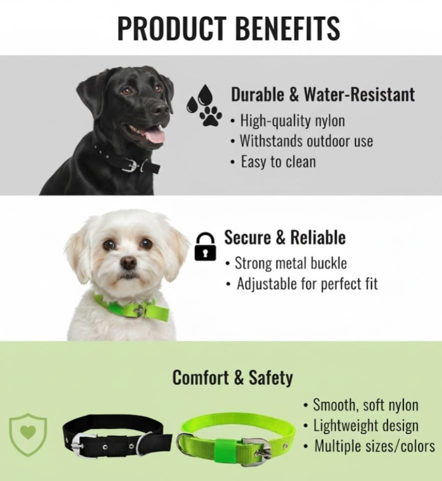 Image of Comfort Fit & Durable Nylon Dog Collar Combo Set - Safe & Adjustable Pet Collars-(Pack of 2) (Black & Green)