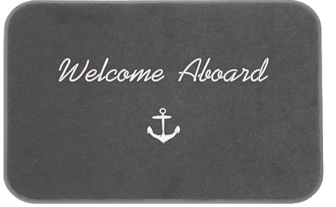 Cape Marine Welcome Aboard Boat Mat Gray with White Script and Anchor 24x17