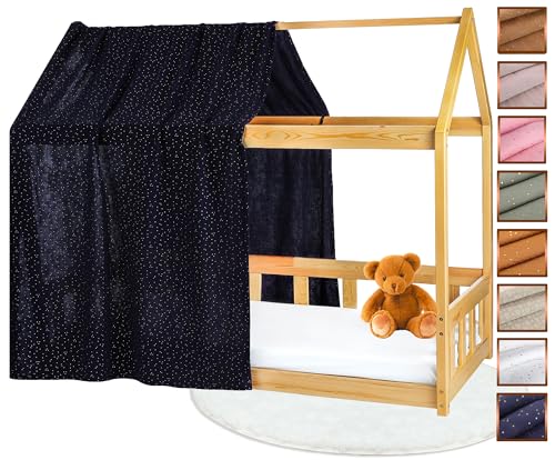 Lovely Hippo Tenda Letto Bambini 100% Cotone - Tenda per Letto Bambini Montessori 80x160 e 90x200cm - Modelo 1 (Blu notte/oro, 120 x 370 cm)
