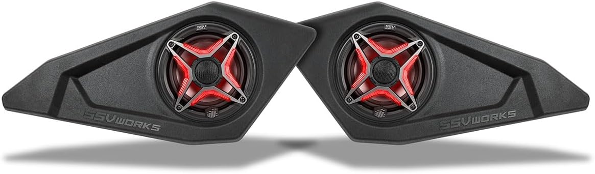 SSV Works MAVR-PHZ+DF 6.5" Front Lower Door-Pocket Speaker-Pods Compatible with 2024-2026 Canam® Maverick R and R Max (MAVR-PHZ+DFV: SSV Works V-Spec RGB Speakers)