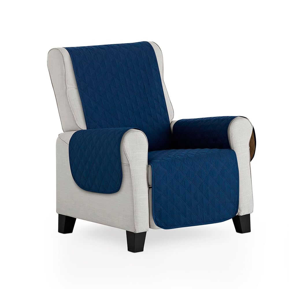 MAXIFUNDAS | Funda Sillón Acolchado Reversible 1 Plaza/Relax- Funda Cubre Sillón Extrasuave Azul/Gris Claro - Funda Protector Sillón con Tiras Elásticas de Sujeción – Cubre Sillón Modelo MAUI