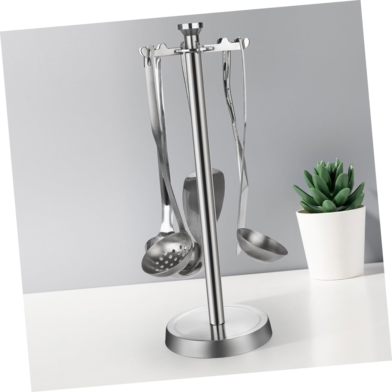 Ciieeo 6-hook Stainless Steel Kitchen Rack Multi-function Spatula Holder Spoon Organizer Easy Install Storage Rack