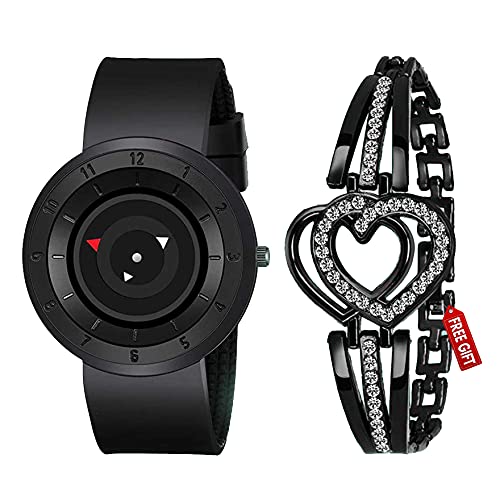 Endeavour Full Black Unique Time Presentation Analogue Watch for Men with Heart Black Bracelet for Women Pack of 2 (B099WZL3MY) Amazon Price History, Amazon Price Tracker