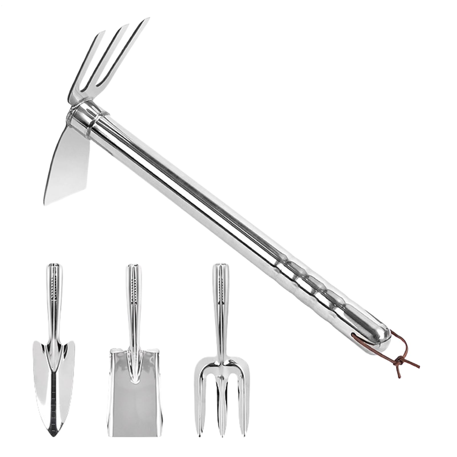 Set Attrezzi Giardino 4 pezzi con manici ergonomici per la lavorazione del | zappa a mano e da giardino per anziani, donne e adulti, ideale per giardino, prato, cortile e patio