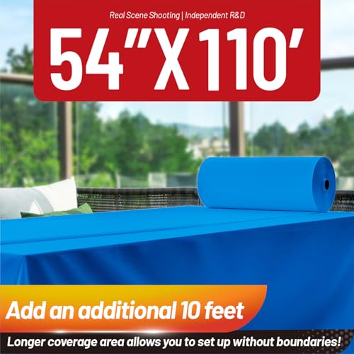 Image of Plastic Table Cloth, 110 Ft X 54 in Disposable Tablecloth Blue Tablecloth Premium PEVA Plastic Table Cloth Disposable with Any Cut Sliding Cutters for Picnics, Parties, Birthdays, Festivals
