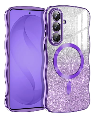 Meshine for Galaxy S26 Plus Case,[Compatible with MagSafe][Built-in Camera Lens] Magnetic Curly Wavy Frame Shockproof Shiny Cute for Women Girls Cover for Samsung Galaxy S26 Plus,Glitter Purple - image 1