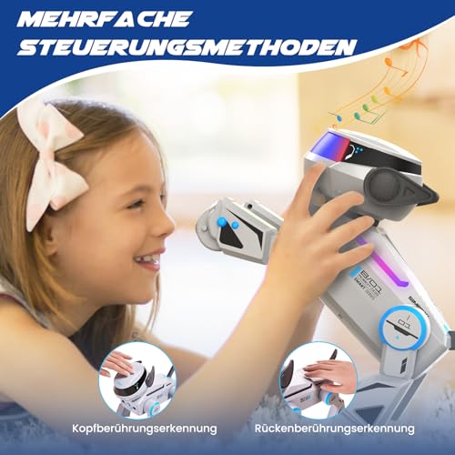 SIMREX Roboter Hund Spielzeug für Kinder, Interaktiver intelligenter Roboterhund mit Berührungssensor, Bluetooth-Fernbedienung, Tanz-Tricks, LED-Augen, Geburtstagsgeschenk für Jungen und Mädchen, Grau