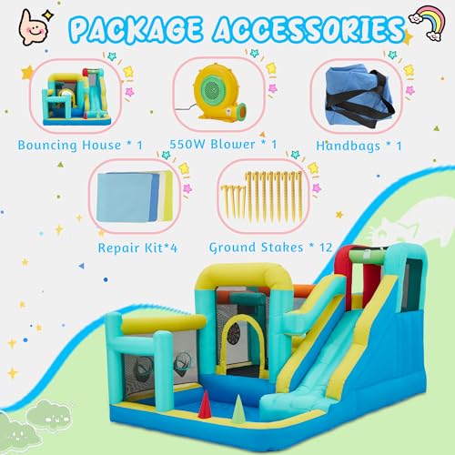 Bounce House,Inflatable Bounce Castle with Blower for Kids 3-12,Indoor & Outdoor Bouncy House with Slide,Climbing Wall,Trampoline,Ball Pit,Basketball Hoop - Image 8