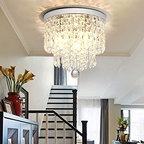 4-Light Mini Crystal Chandelier: Elegant Modern Flush Mount for Bedroom, Dining Room, Living Room, Hallway (E12 Base)