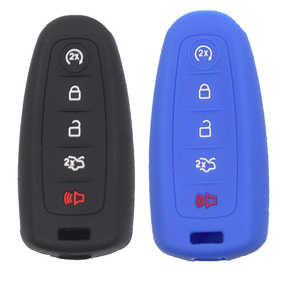 Btopars2pcs Smart Key Fob Silicone Case Cover Protector Holder Compatible with Lincoln MKS MKT MKX Navigator Black Blue