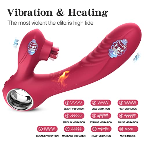 Rabbit Toys Vibrator Dildo For Women Clitoris G-Spot Stimulation Realistic Vibrating Dildo Rose Toy With 5 Flapping & 10 Vibration Modes,Heating Rechargeable Vibrating Massager Adult Sex Toys & Games #TOP2