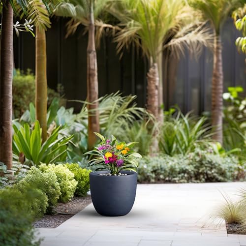 Image of Kante Accent Round Bowl Charcoal Concrete Planter 14 inch Dia, Outdoor