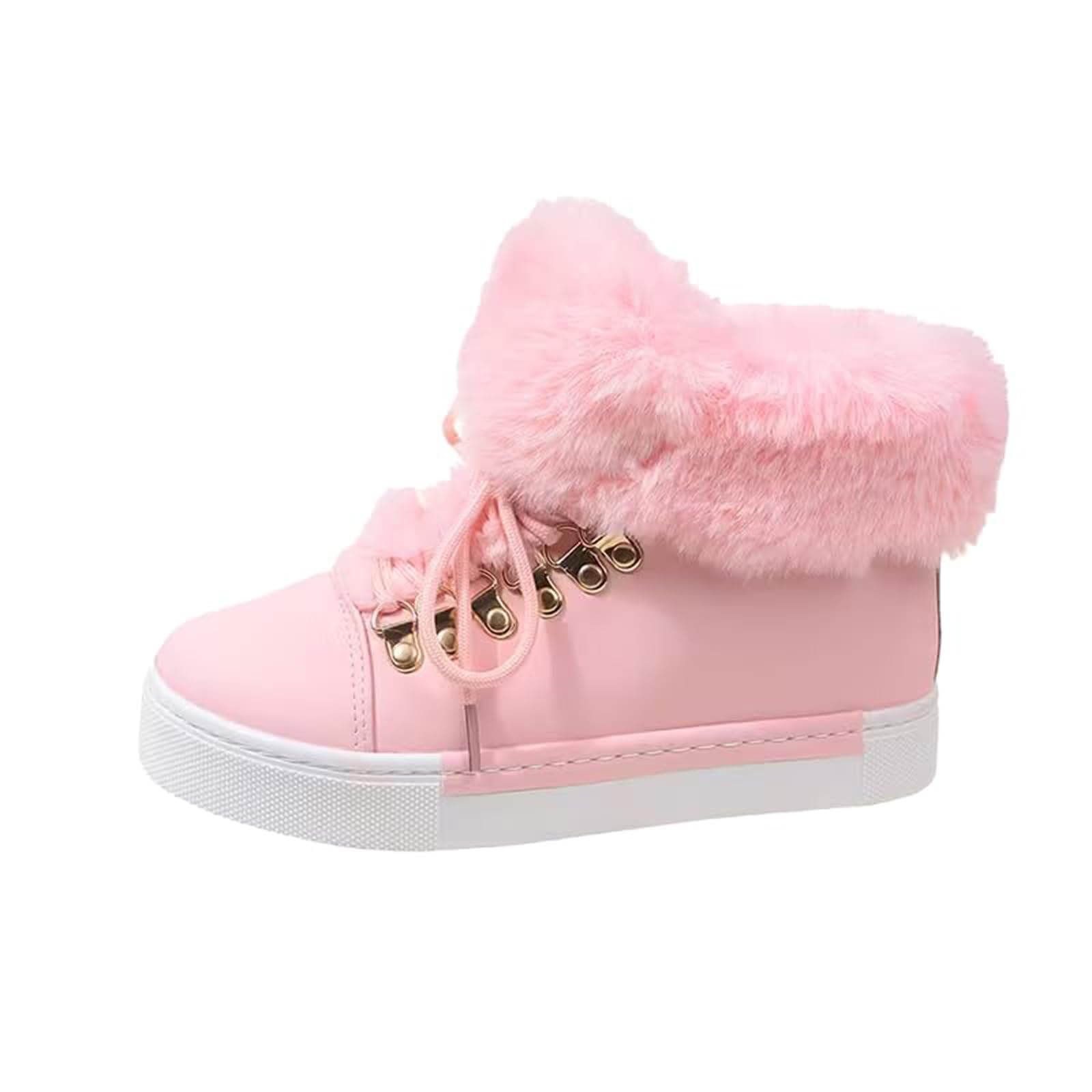 Winter Boots for Women Warm Faux Fur Lined Winter Snow Ankle Booties Round Toe Lace up Outdoor Fuzzy