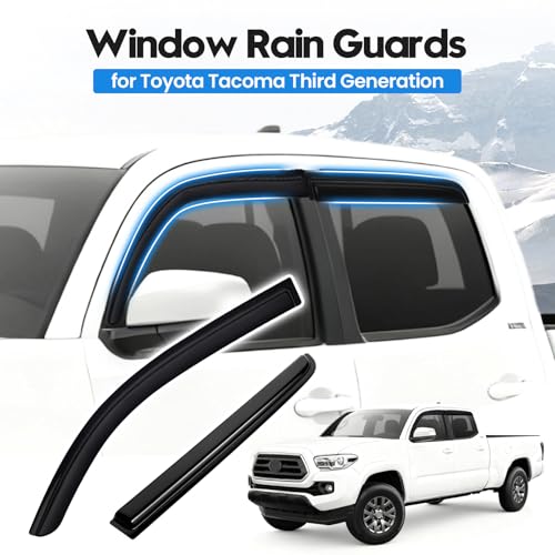 Image of Tacoma Rain Guard - Window Visors for Toyota Tacoma Double Cab 2016-2023, Out-Channel Side Window Rain Guards for Tacoma Accessories, 4PCS, Black, Car Accessories