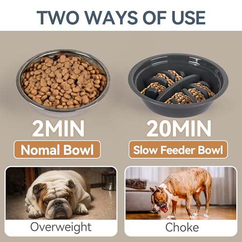 PAWISE Raised Dog Bowl 5 Heights Adjustable, Elevated Dog Bowls with 2x1200ML Stainless Steel Dishes &1 Slow Feeder Bowl, Dog Feeding Station for Small Medium & Large Dogs, Non-Slip and No Spill - Image 5
